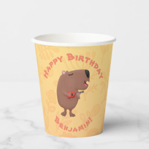 Cute singing capybara personalised birthday paper cups