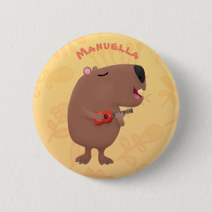 Cute singing capybara ukulele cartoon illustration 6 cm round badge