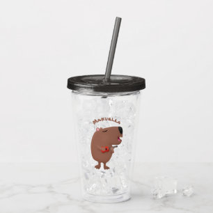 Cute singing capybara ukulele cartoon illustration acrylic tumbler