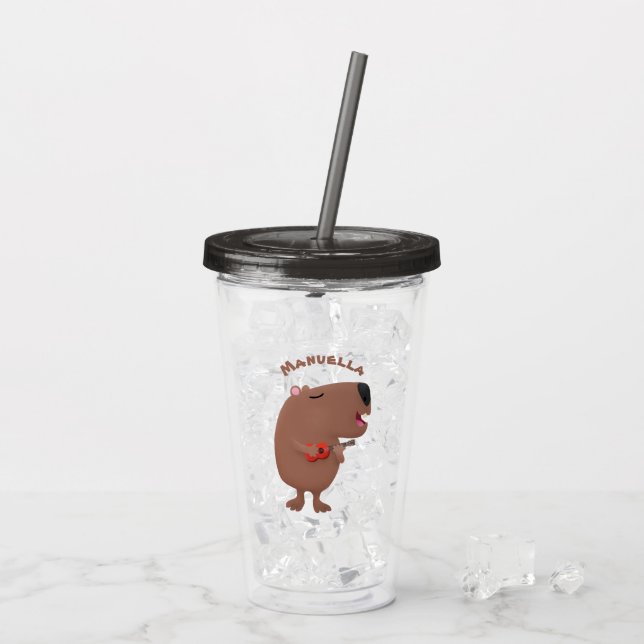 Cute singing capybara ukulele cartoon illustration acrylic tumbler (Back Ice)