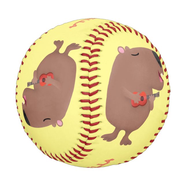 Cute singing capybara ukulele cartoon illustration baseball (Angled)