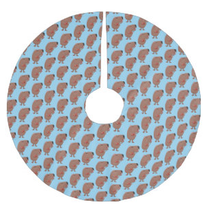 Cute singing capybara ukulele cartoon illustration brushed polyester tree skirt