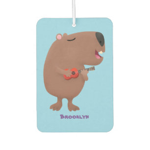 Cute singing capybara ukulele cartoon illustration car air freshener
