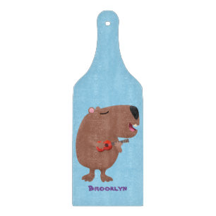 Cute singing capybara ukulele cartoon illustration cutting board
