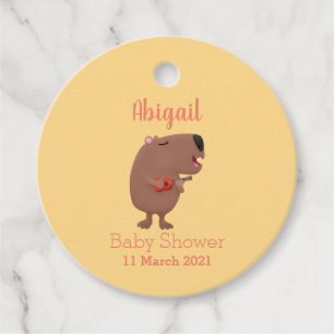 Cute singing capybara ukulele cartoon illustration favour tags