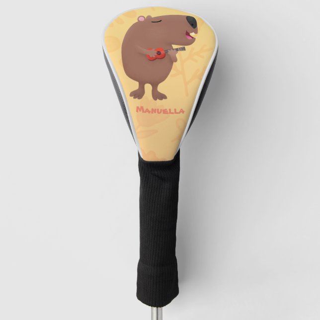 Cute singing capybara ukulele cartoon illustration golf head cover (Front)