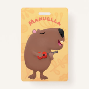 Cute singing capybara ukulele cartoon illustration ID badge