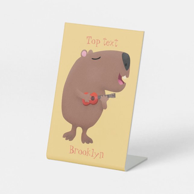 Cute singing capybara ukulele cartoon illustration pedestal sign (Front)