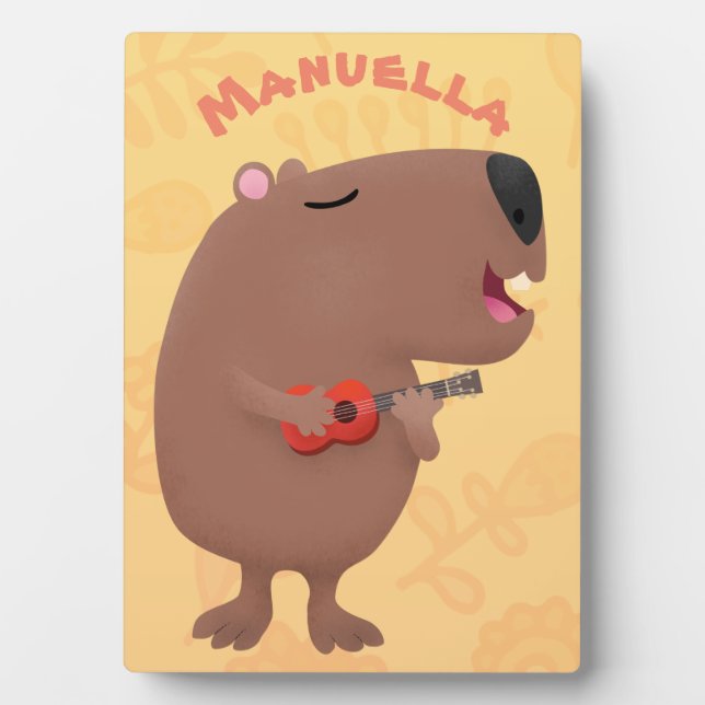 Cute singing capybara ukulele cartoon illustration plaque (Front)