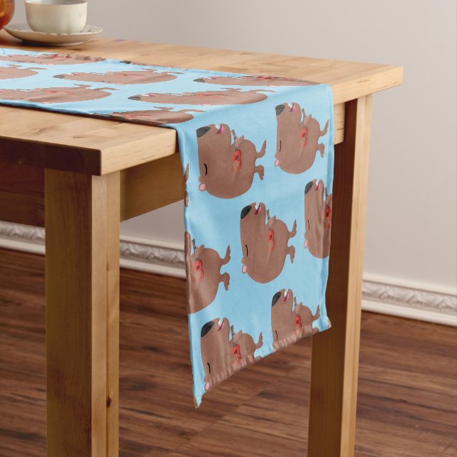 Cute singing capybara ukulele cartoon illustration short table runner (In Situ)