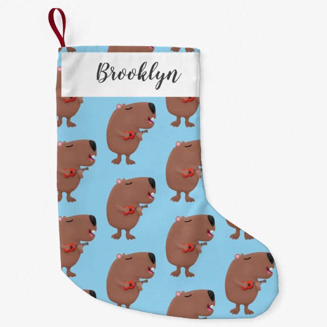 Cute singing capybara ukulele cartoon illustration small christmas stocking (Front)