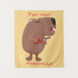 Cute singing capybara ukulele cartoon illustration tapestry