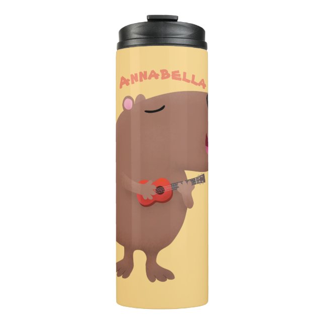 Cute singing capybara ukulele cartoon illustration thermal tumbler (Front)