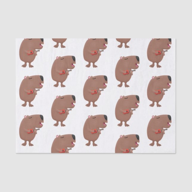 Cute singing capybara ukulele cartoon illustration tissue paper (Front)