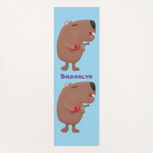 Cute singing capybara ukulele cartoon illustration yoga mat