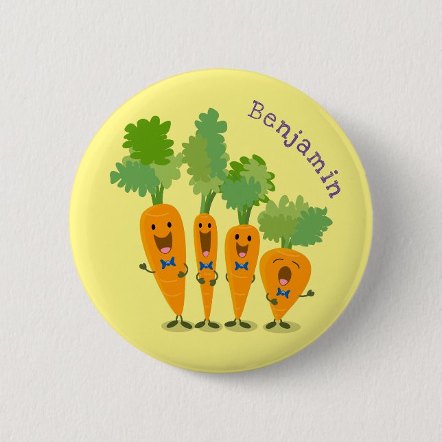Cute singing carrot quartet cartoon illustration 6 cm round badge (Front)