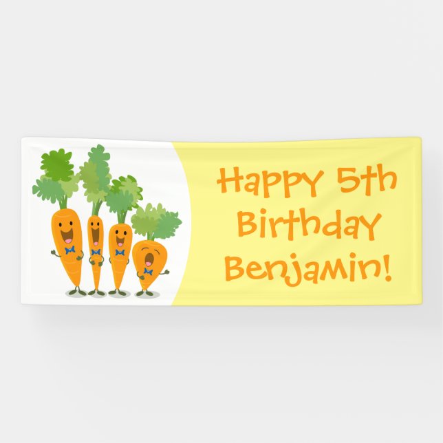 Cute singing carrot quartet cartoon illustration banner (Horizontal)