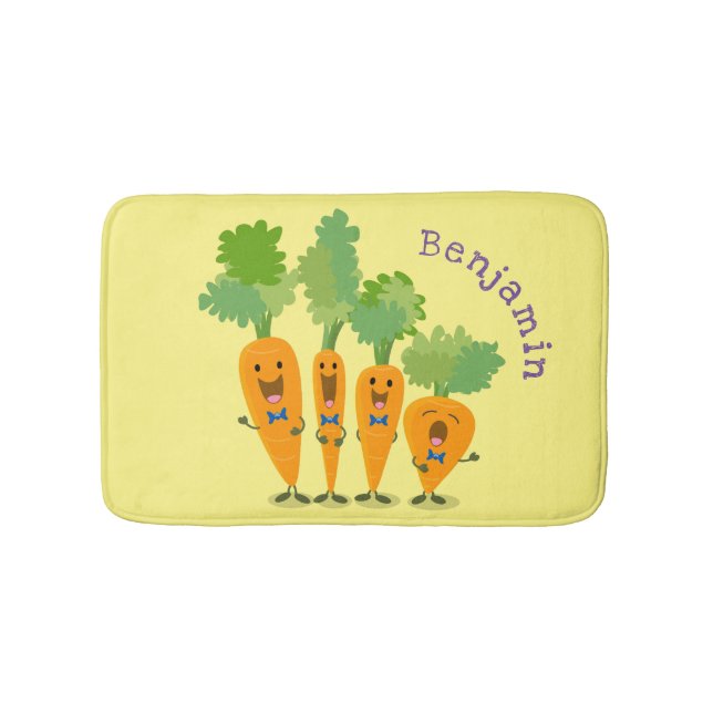 Cute singing carrot quartet cartoon illustration bath mat (Front)
