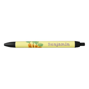 Cute singing carrot quartet cartoon illustration black ink pen