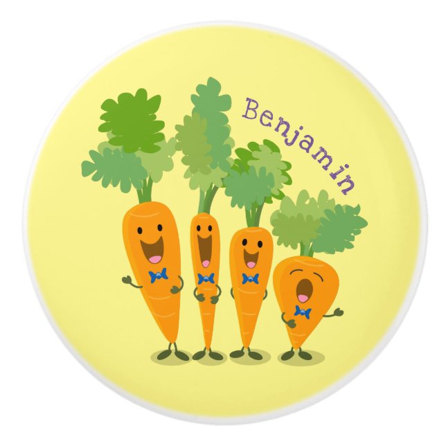 Cute singing carrot quartet cartoon illustration ceramic knob (Front)