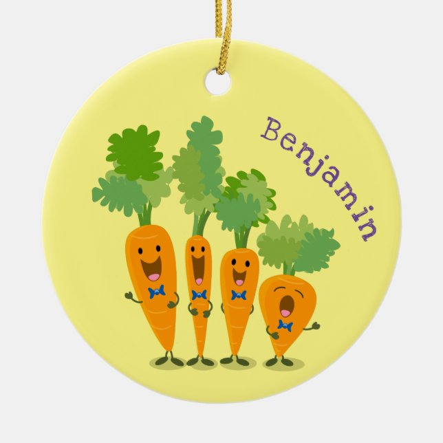 Cute singing carrot quartet cartoon illustration ceramic tree decoration (Front)