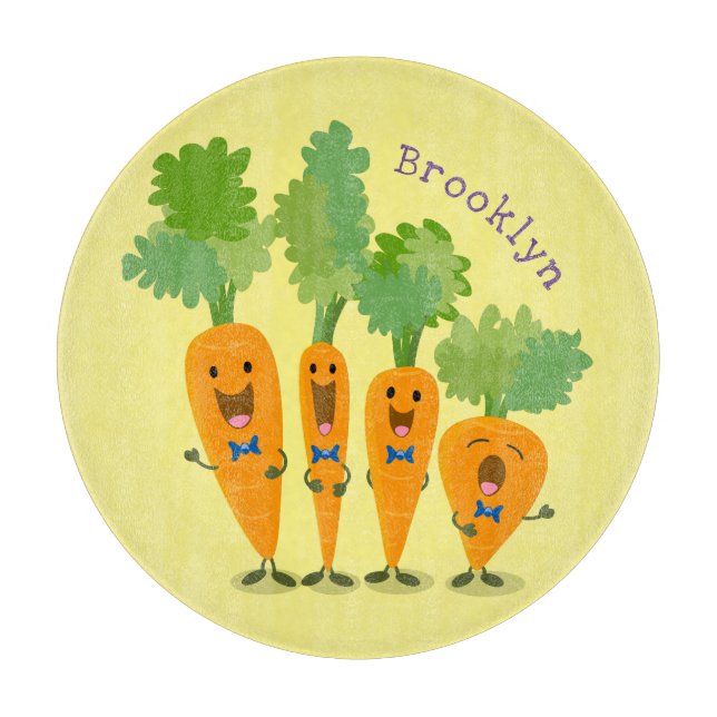 Cute singing carrot quartet cartoon illustration cutting board (Front)