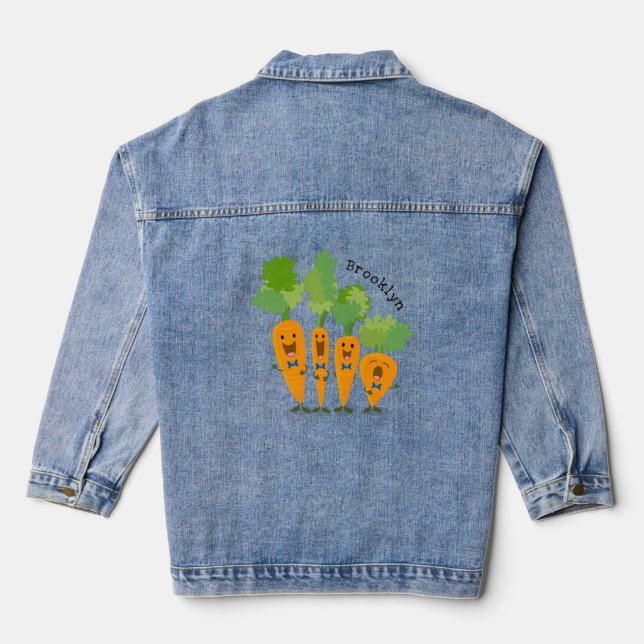 Cute singing carrot quartet cartoon illustration denim jacket (Back)
