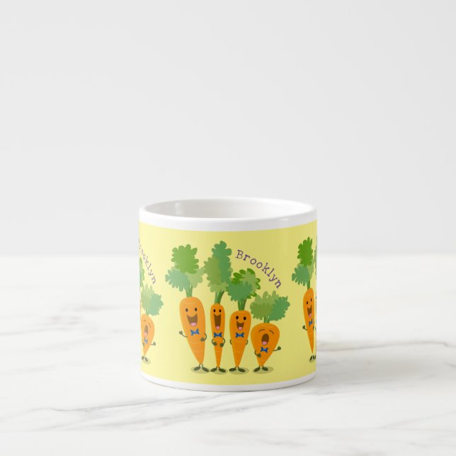 Cute singing carrot quartet cartoon illustration espresso cup (Front)