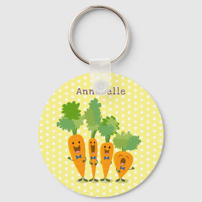 Cute singing carrot quartet cartoon illustration key ring (Front)