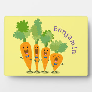 Cute singing carrot quartet cartoon illustration plaque