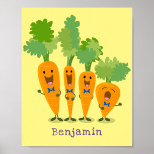 Cute singing carrot quartet cartoon illustration poster