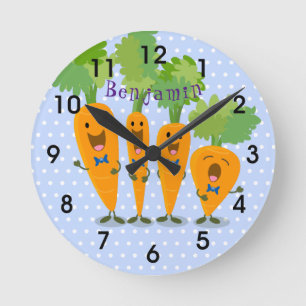 Cute singing carrot quartet cartoon illustration round clock