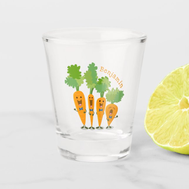 Cute singing carrot quartet cartoon illustration shot glass (Front)