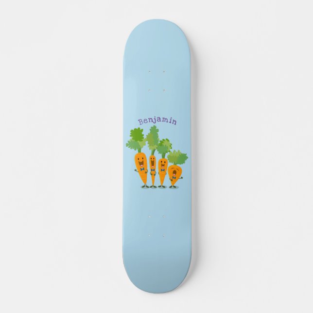 Cute singing carrot quartet cartoon illustration skateboard (Front)