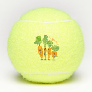 Cute singing carrot quartet cartoon illustration tennis balls
