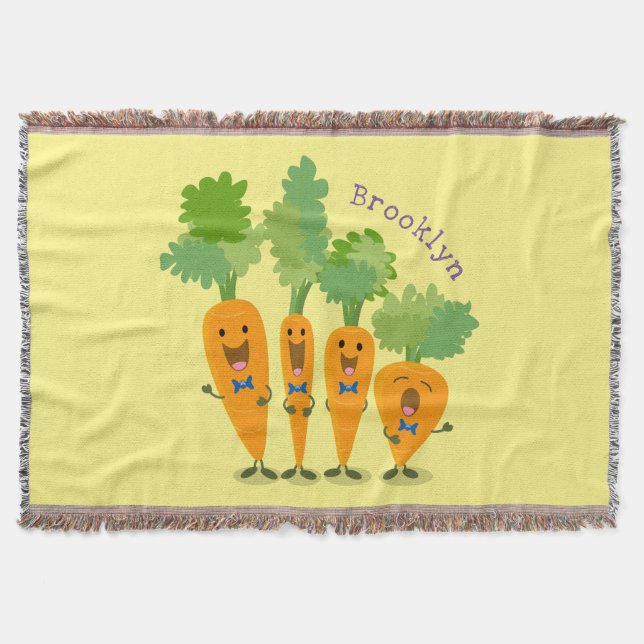 Cute singing carrot quartet cartoon illustration throw blanket (Front)