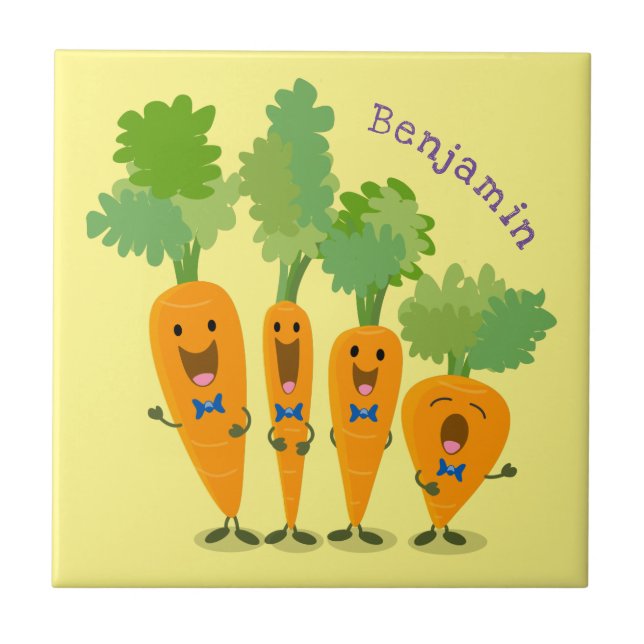 Cute singing carrot quartet cartoon illustration tile (Front)