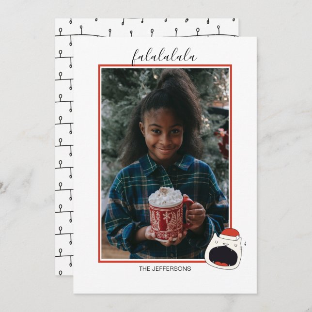 Cute Singing Cat Fa La La La La Christmas Photo Holiday Card (Front/Back)