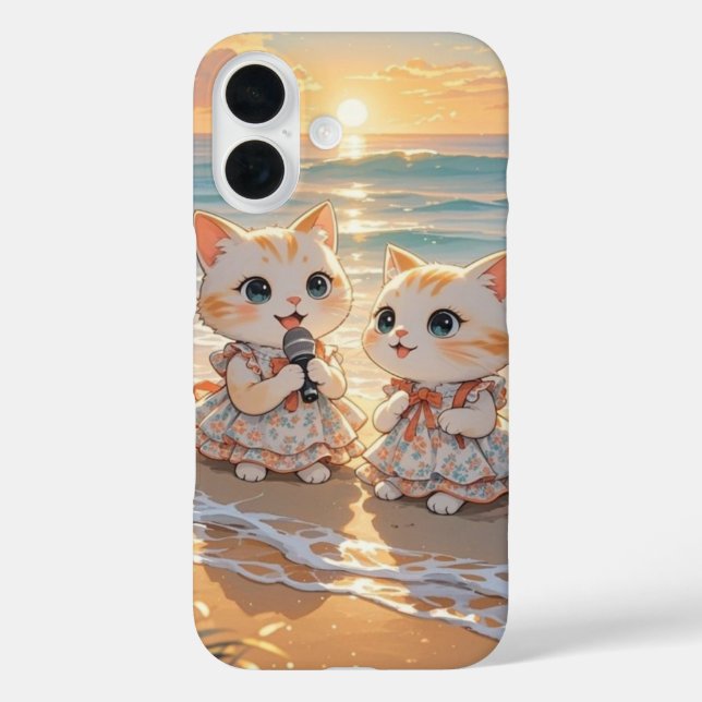 Cute Singing Cats at Sunset Beach iPhone Case  (Back)