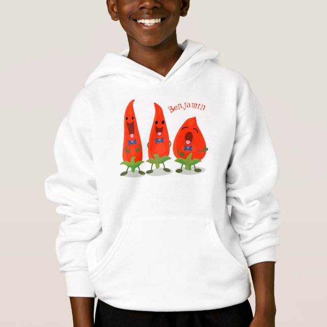 Cute singing chilli peppers cartoon illustration (Front)