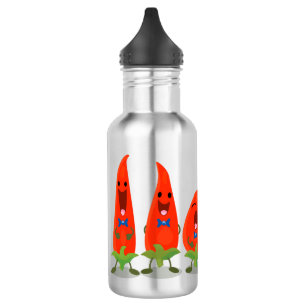 Cute singing chilli peppers cartoon illustration 532 ml water bottle