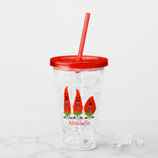 Cute singing chilli peppers cartoon illustration acrylic tumbler (Back Ice)