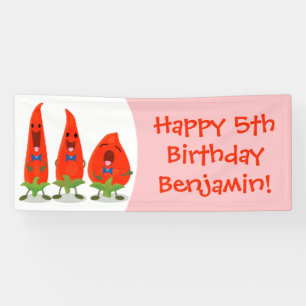 Cute singing chilli peppers cartoon illustration banner