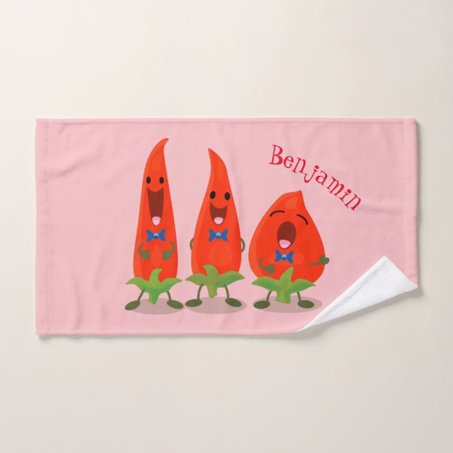 Cute singing chilli peppers cartoon illustration bath towel set (Hand Towel)