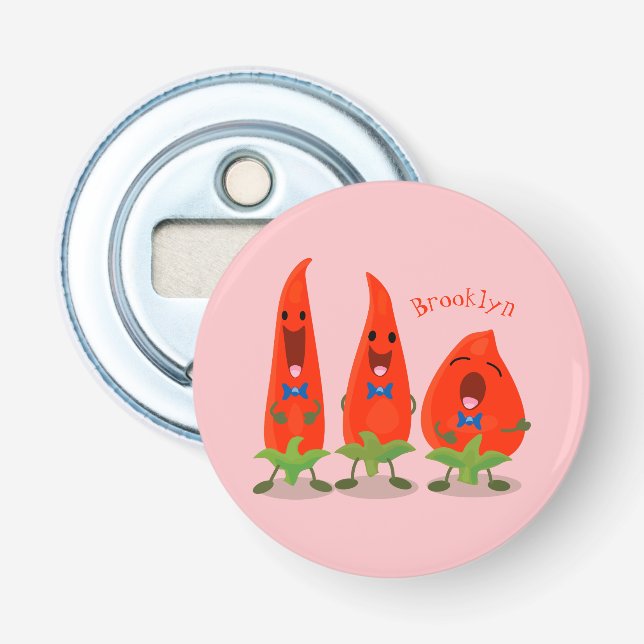Cute singing chilli peppers cartoon illustration bottle opener (Front)