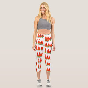 Cute singing chilli peppers cartoon illustration capri leggings