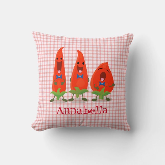 Cute singing chilli peppers cartoon illustration cushion (Front)