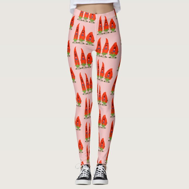 Cute singing chilli peppers cartoon illustration leggings (Front)