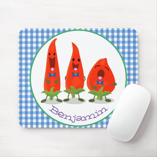 Cute singing chilli peppers cartoon illustration mouse mat (With Mouse)