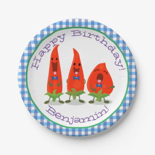 Cute singing chilli peppers cartoon illustration paper plate
